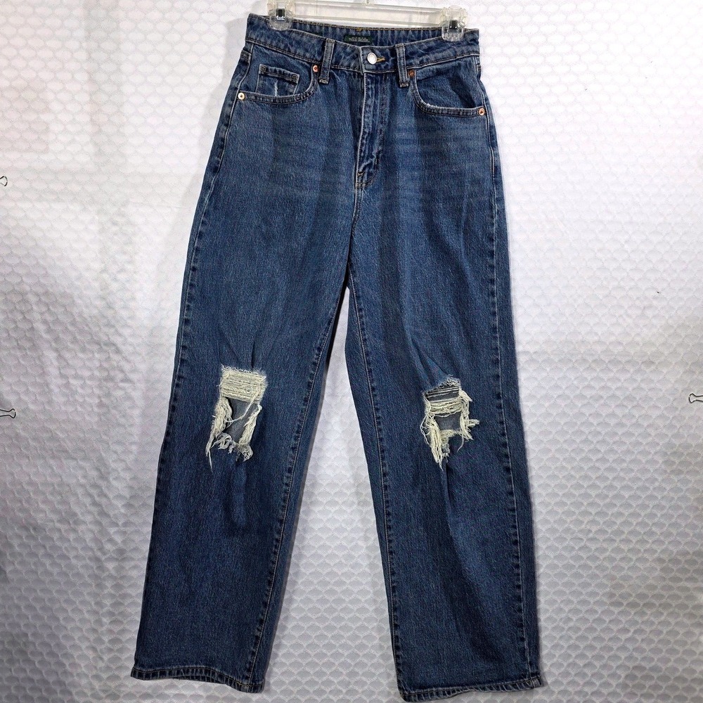 Wild Fable High Rise Straight Leg Distressed Ripped Jeans Medium Wash Blue 4/27R